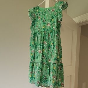 Green Floral Ruffle-Sleeve Kids Dress - Brand Unspecified